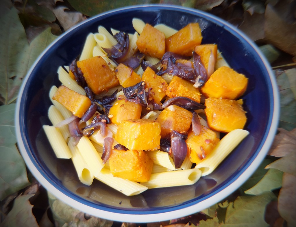 Roasted squash and onion pasta