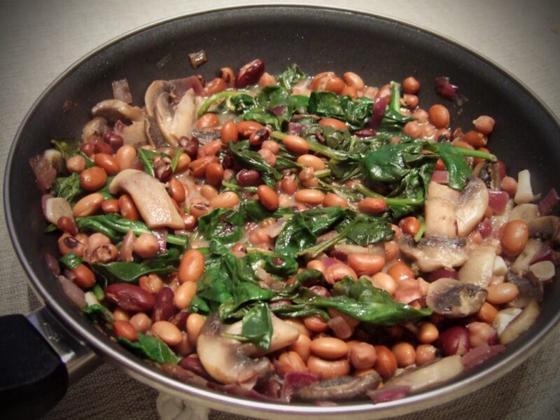 Sauteed mushroom, spinach and beans