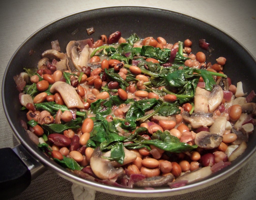 Sauteed mushroom, spinach and beans