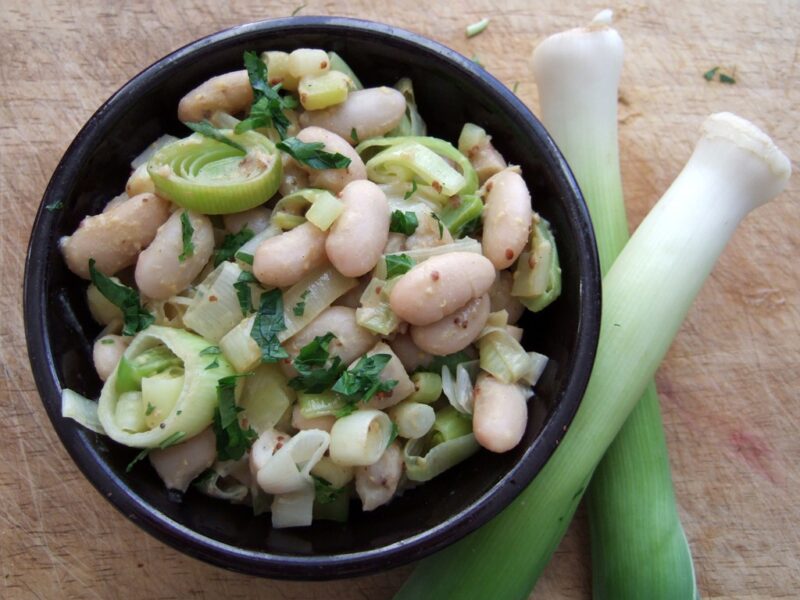 Warm leek and bean salad