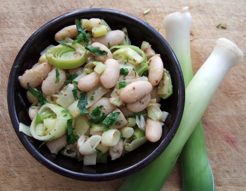 Warm leek and bean salad