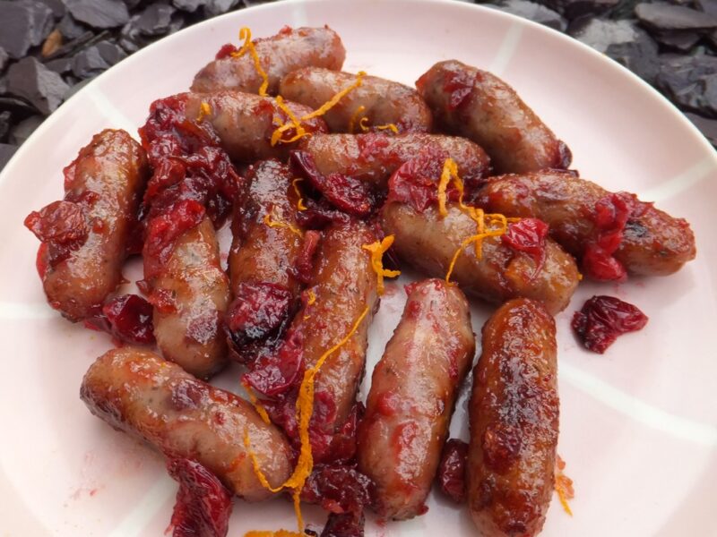 Cranberry & marmalade glazed sausages