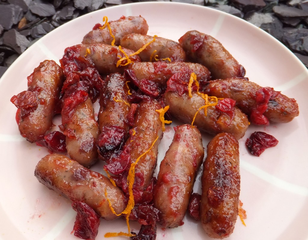 Cranberry & marmalade glazed sausages