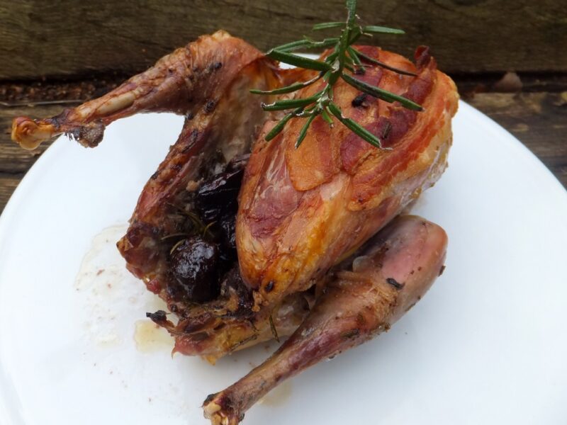 Roast pheasant with prunes