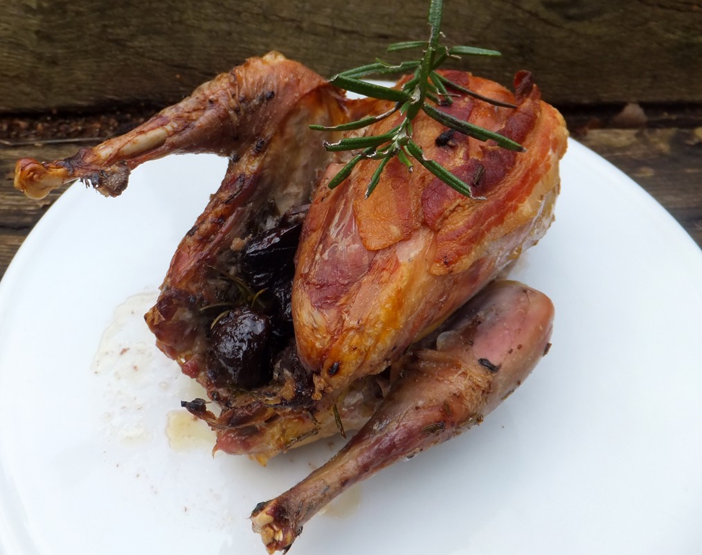 Roast pheasant with prunes