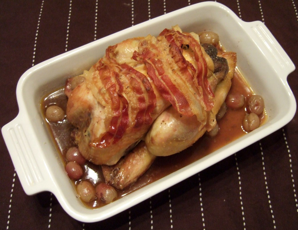 Roasted guinea fowl with grapes