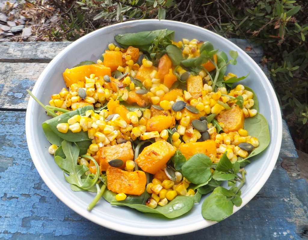 Roasted squash and spiced sweetcorn salad