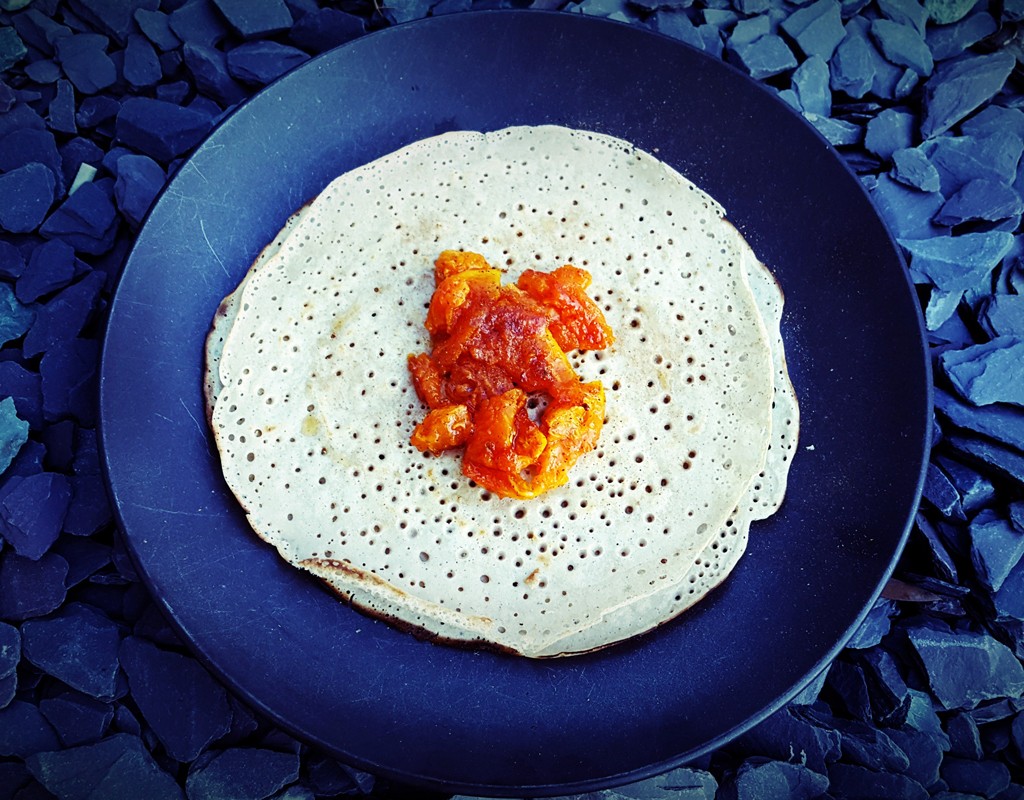 Buckwheat pancakes with papaya compote