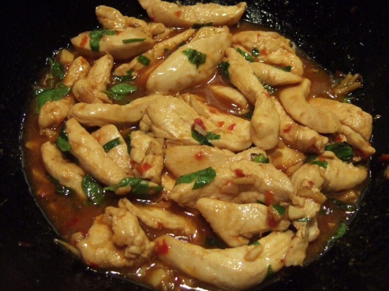 Chicken stir-fry with basil