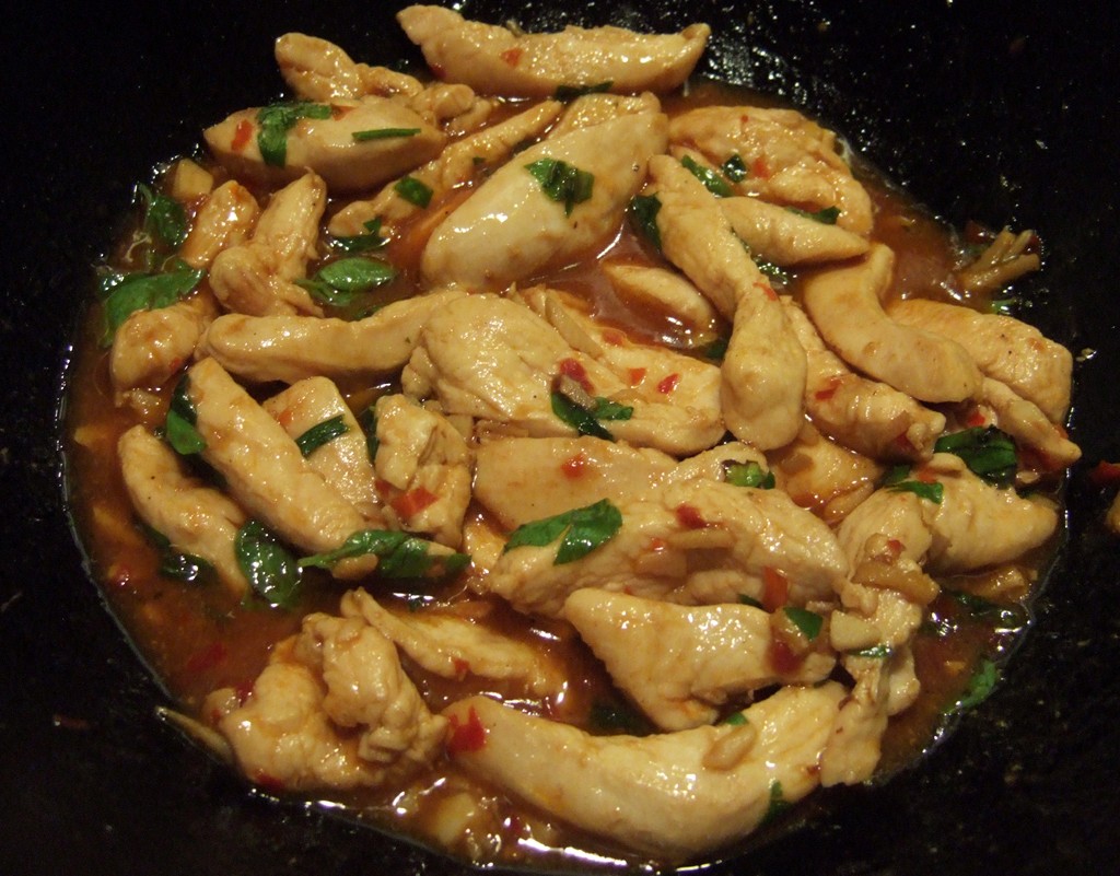 Chicken stir-fry with basil