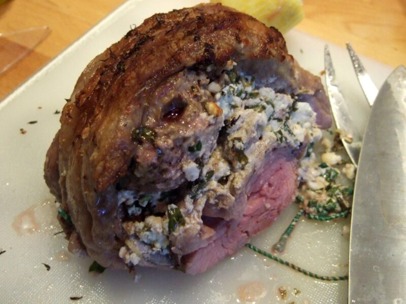 Roast lamb with feta and herbs