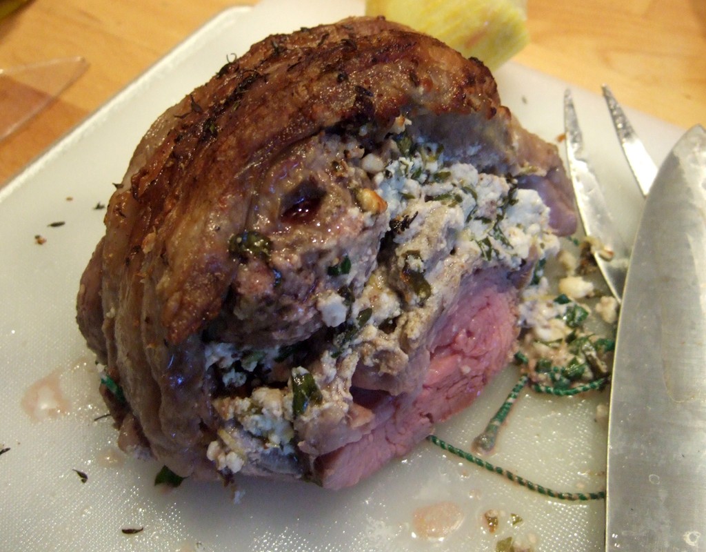 Roast lamb with feta and herbs