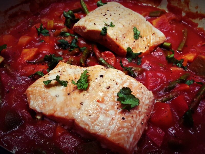 Wild salmon and vegetables stew