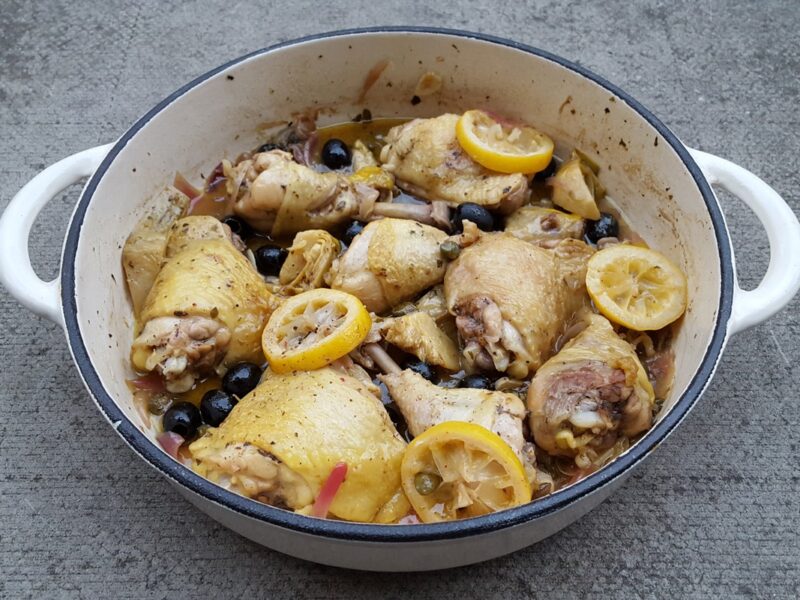 Lemon Chicken stew with artichokes and olives