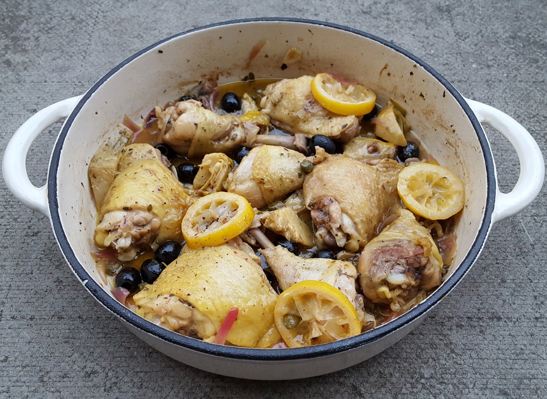 Lemon Chicken stew with artichokes and olives