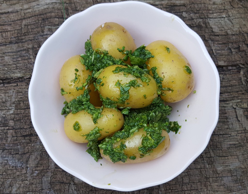 New potatoes with watercress pistou