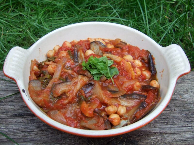 Spiced aubergine and chickpea stew