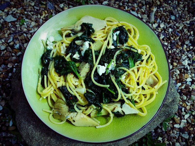 Spinach and artichoke spaghetti