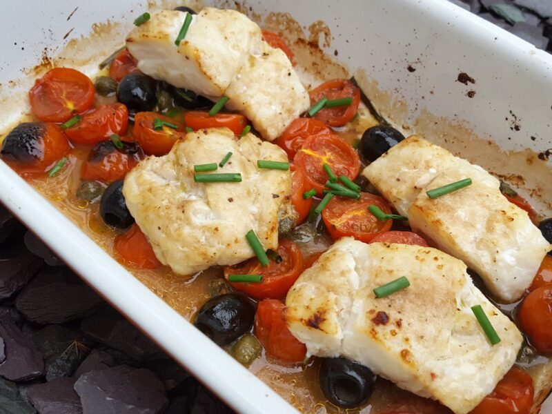 Mediterranean style baked cod