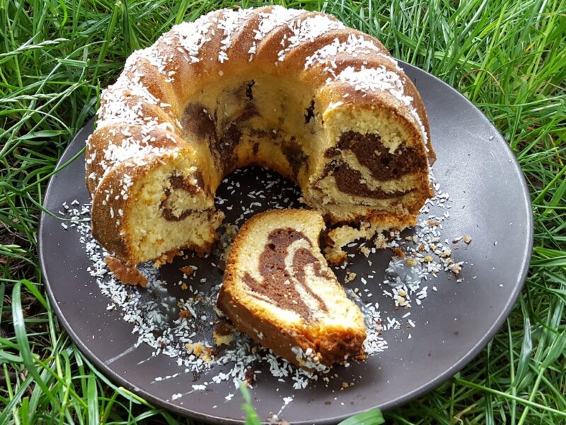 Coconut and chocolate marble bundt cake