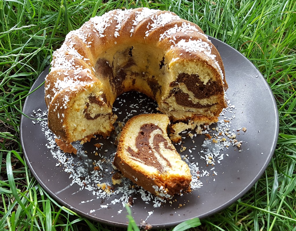 Coconut and chocolate marble bundt cake