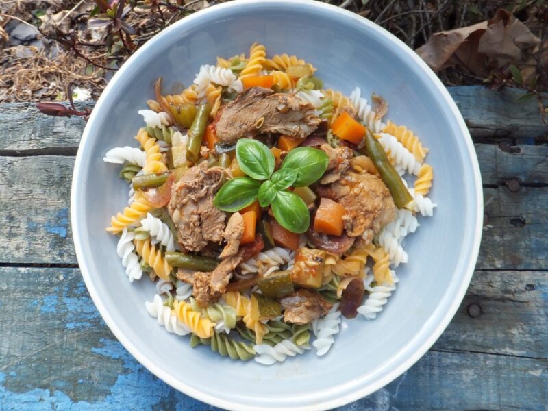 Duck and vegetables pasta