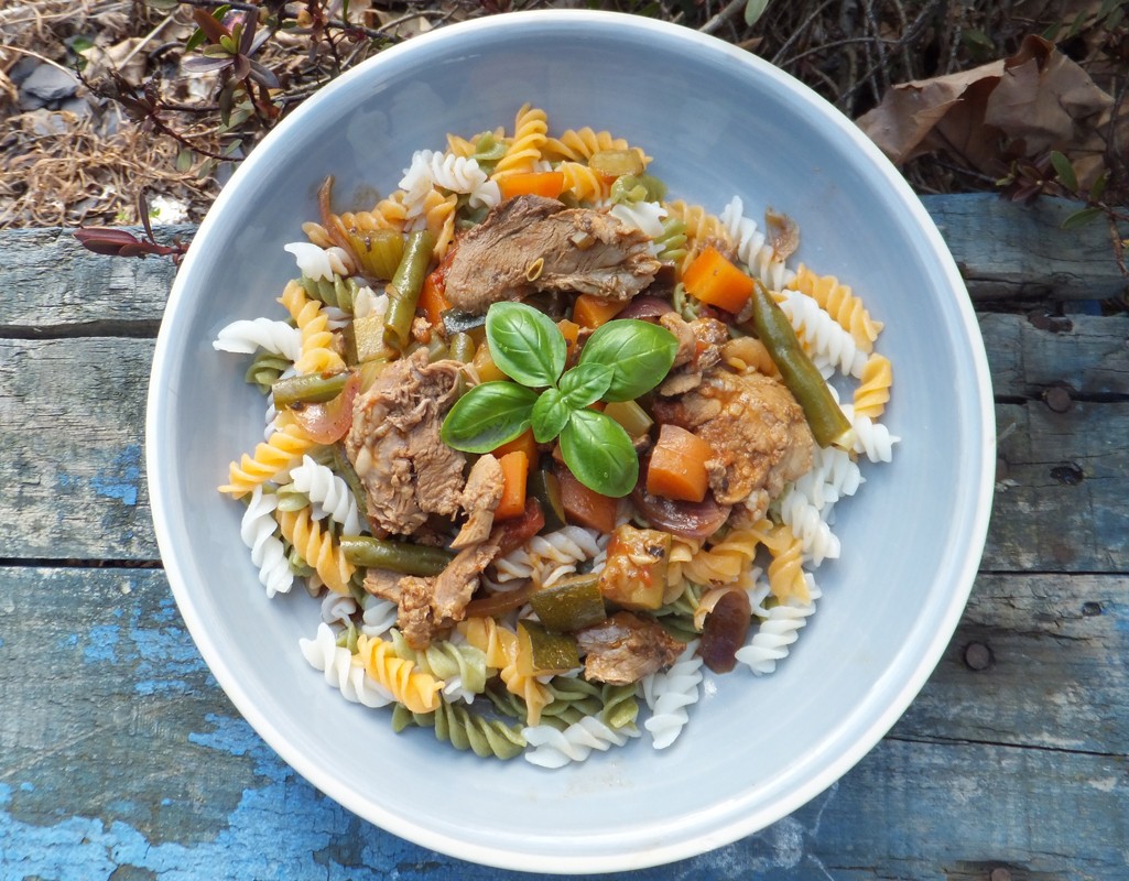 Duck and vegetables pasta