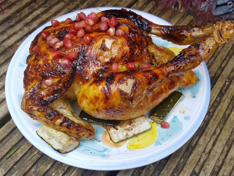 Roast chicken with orange and pomegranate