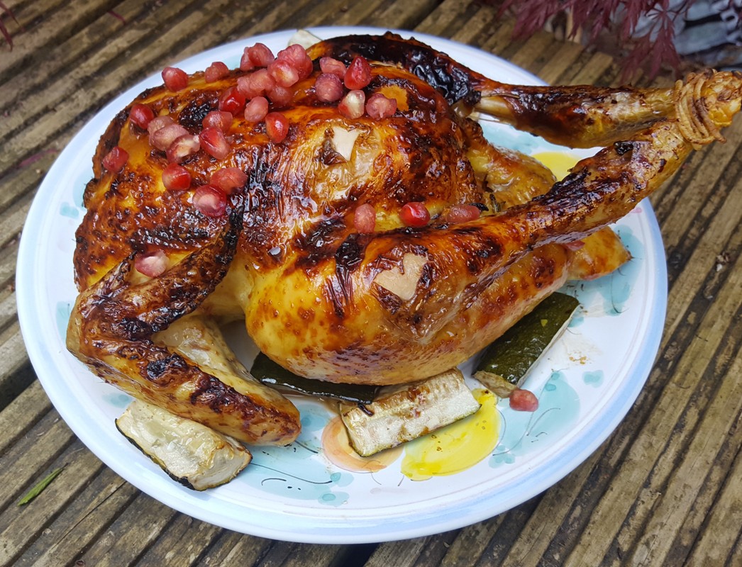 Roast chicken with orange and pomegranate