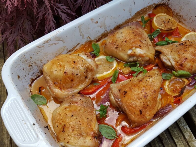 Roasted pepper and chicken thighs