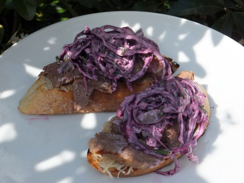 Steak and red cabbage sandwich