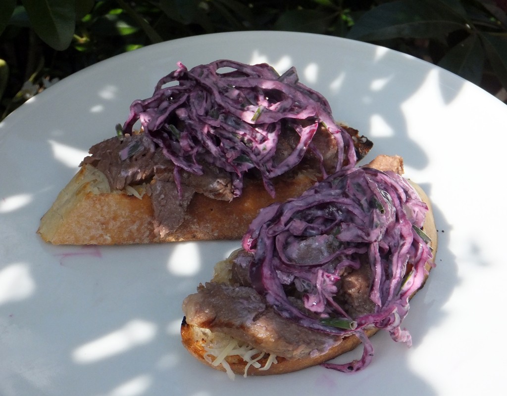 Steak and red cabbage sandwich