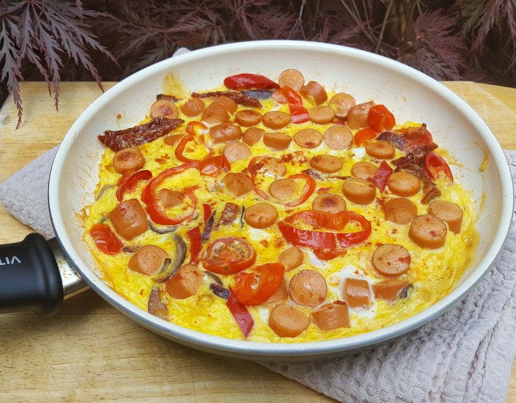 Frankfurter and red pepper tortilla