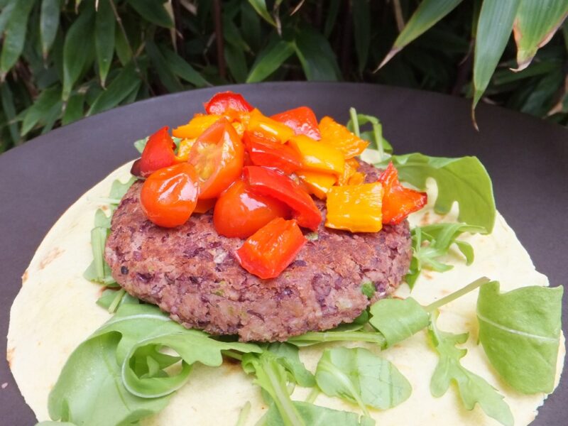 Mexican-style bean burger with salsa