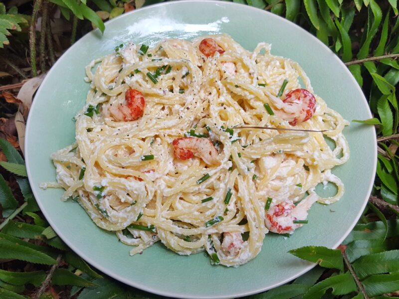 Pasta with ricotta and crayfish