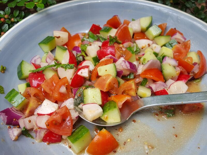 Radish, cucumber and tomato salsa