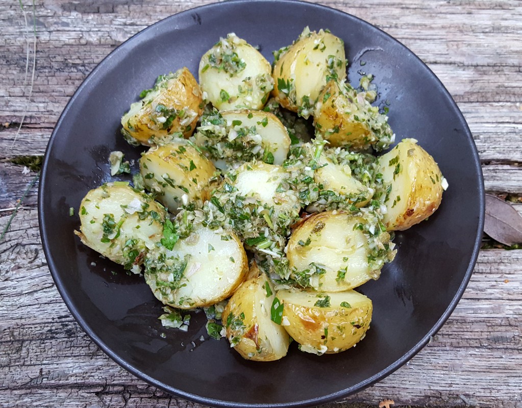 BBQ potato salad with herbs& capers sauce