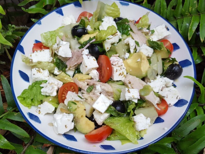 Chicken, avocado and feta salad