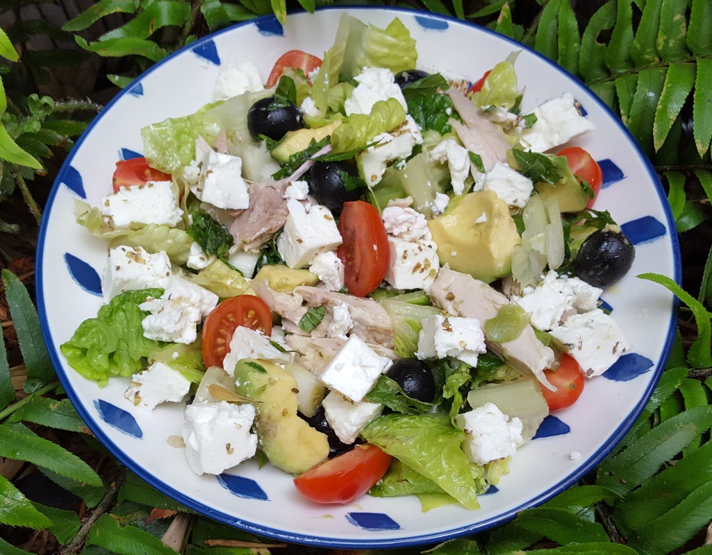 Chicken, avocado and feta salad