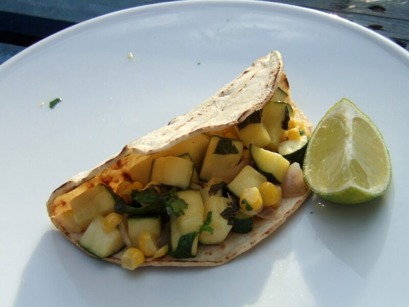 Corn and courgette tacos