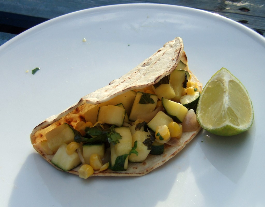 Corn and courgette tacos