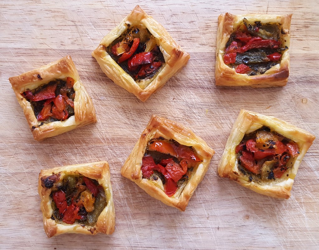 Pesto and roasted pepper tartlets