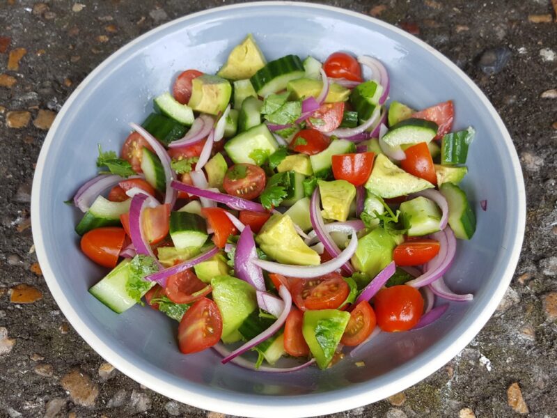 Tomato, cucumber and avocado salad