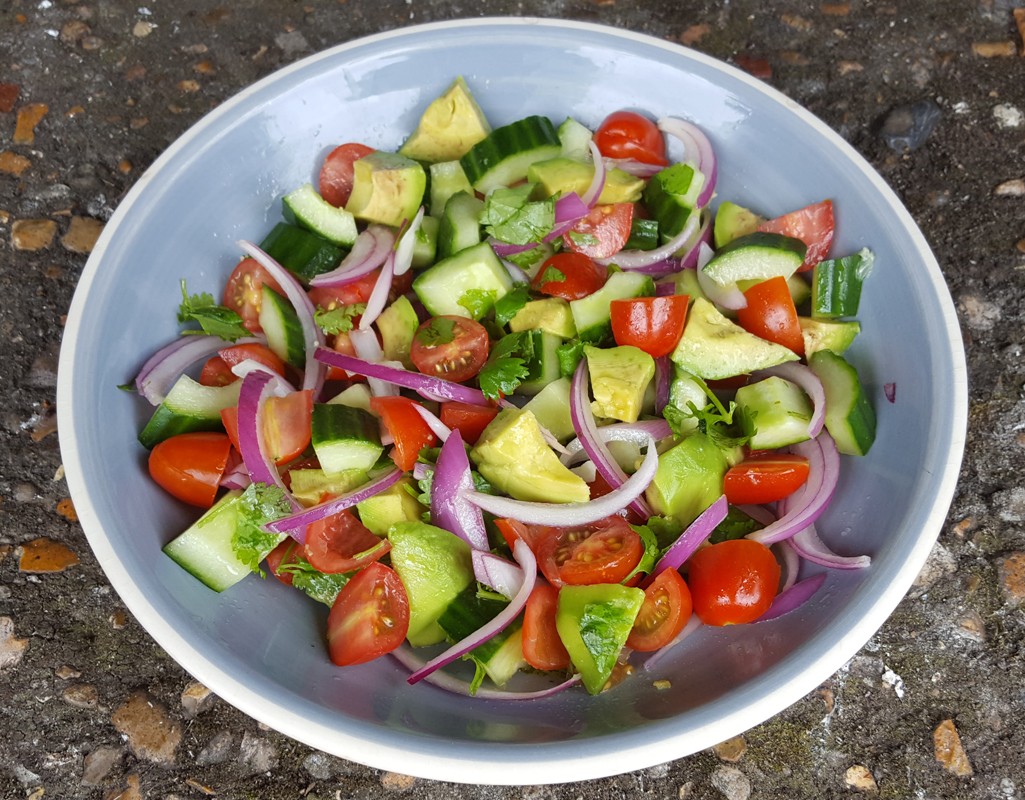 Tomato, cucumber and avocado salad