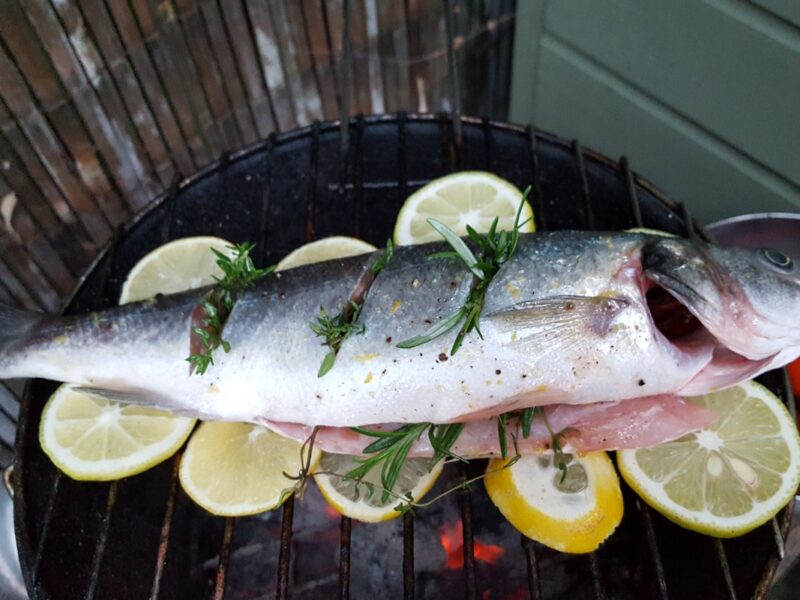 Zesty and herby grilled sea bass