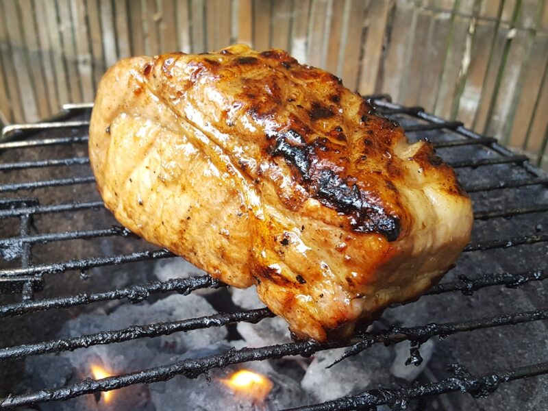 Honey-glazed grilled pork loin