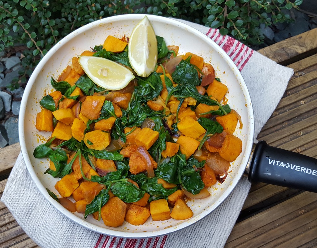 Sautéed sweet potatoes with spinach