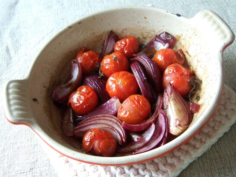 Balsamic roasted tomatoes and onion