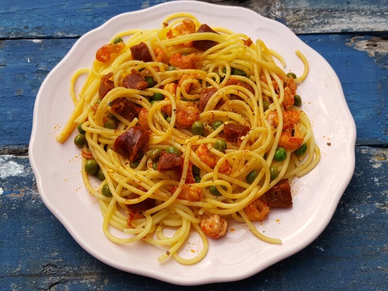 Crayfish and chorizo spaghetti