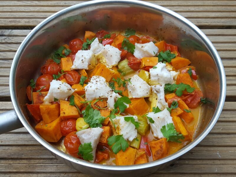 Sautéed haddock with spiced sweet potatoes